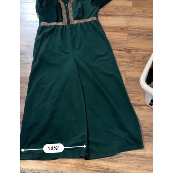 Vtg Danielle Green Velvet Jumper Wide Leg Zip Closure women’s M-L 70 style Read - Picture 11 of 16